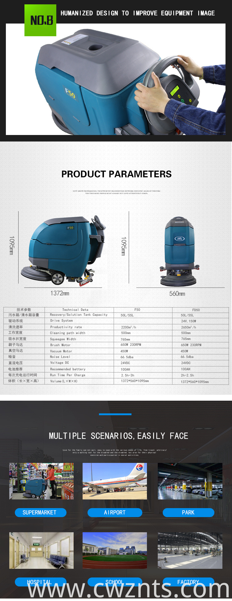 Easy Operation Auto Floor Washing Scrubber Machine